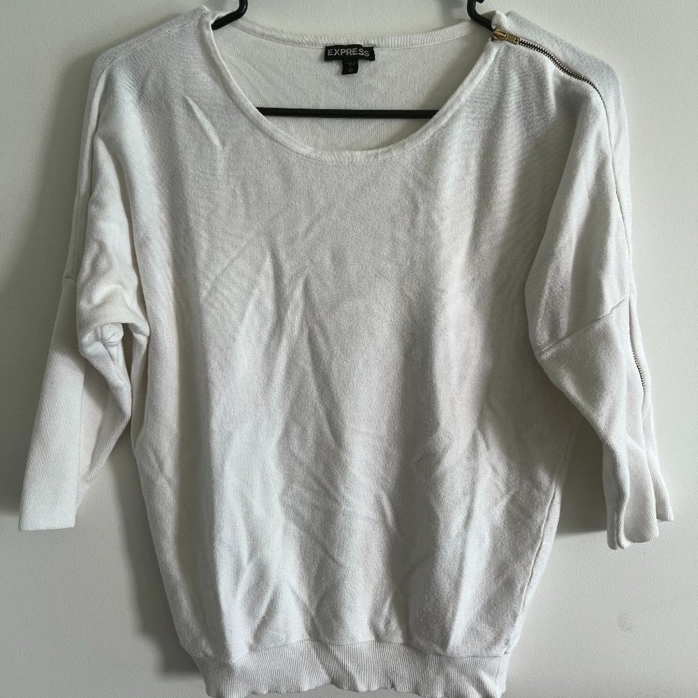 Express 3/4 Sleeve Sweater with Zipper, size XS in White/Cream